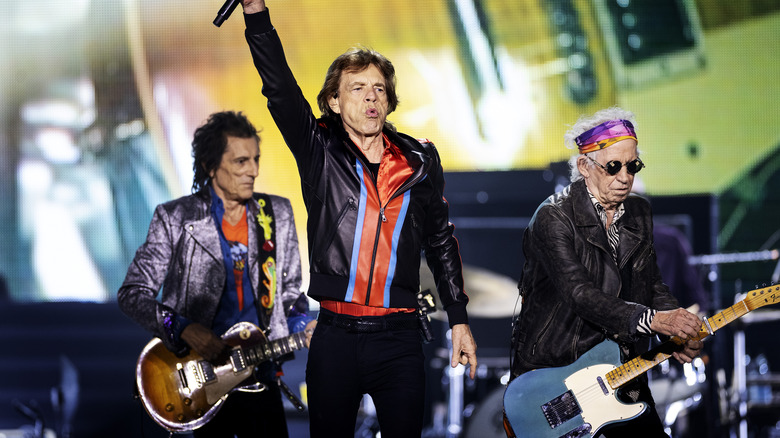 Mick Jagger and Keith Richards of The Rolling Stones performs on stage during a concert as part of their 'Stones Sixty European Tour' 