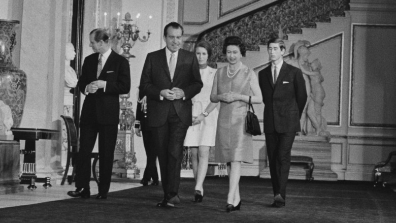 President Richard Nixon, Queen Elizabeth, Prince Philip, Prince Charles, and Princess Anne at the White House