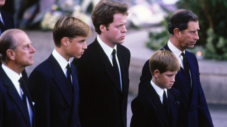 Philip, William, Harry, Charles Diana funeral