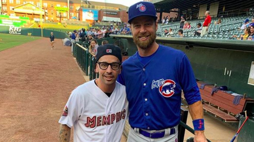 Chauncey Leopardi and Ben Zobrist on a baseball field