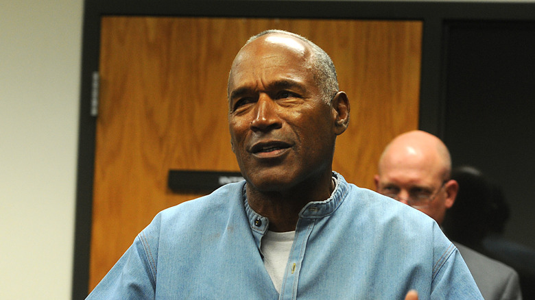 OJ Simpson furrowing his brow in the courtroom 