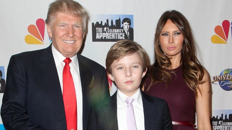 Donald Trump, Barron Trump, and Melania Trump attend "The Celebrity Apprentice" finale at Trump Tower (2015)