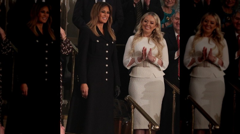 Melania Trump black skirt suit, Tiffany Trump white dress