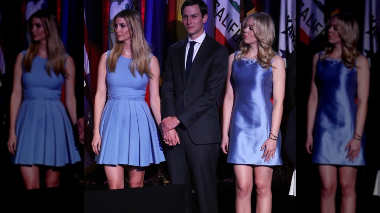 Ivanka Trump and Jared Kushner holding hands next to Tiffany Trump