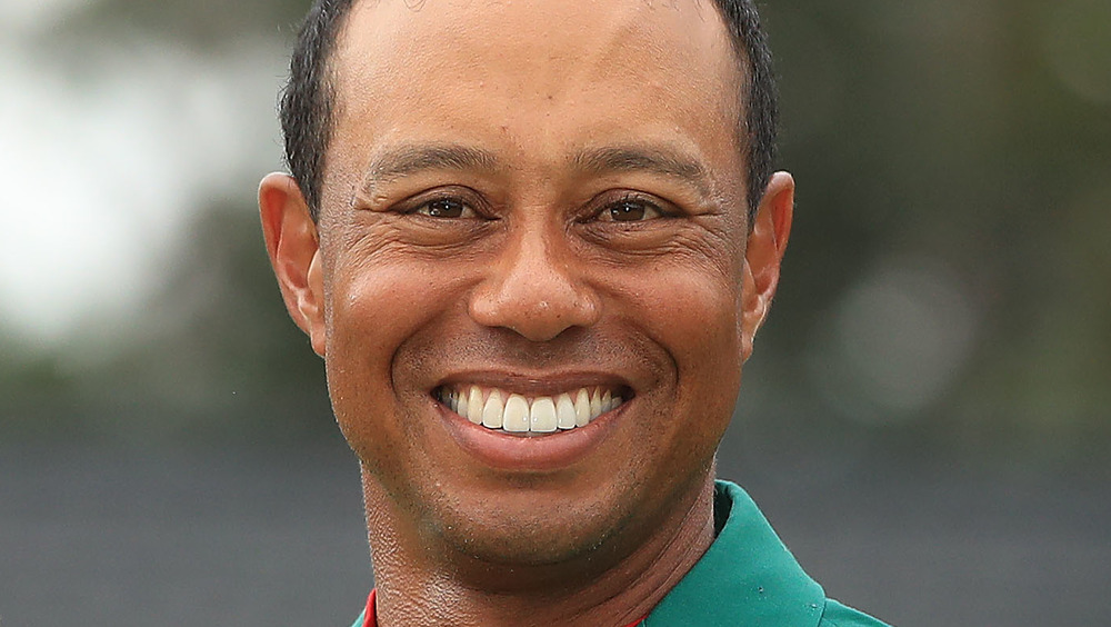 Tiger Woods celebrating his fifth Masters title in 2019