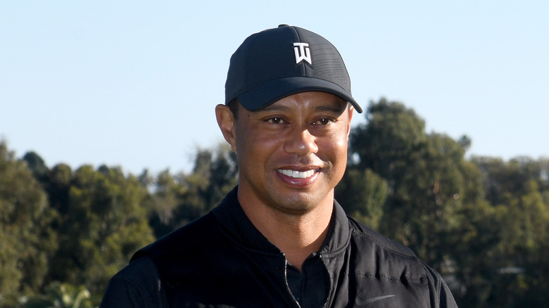 Tiger Woods smiles 