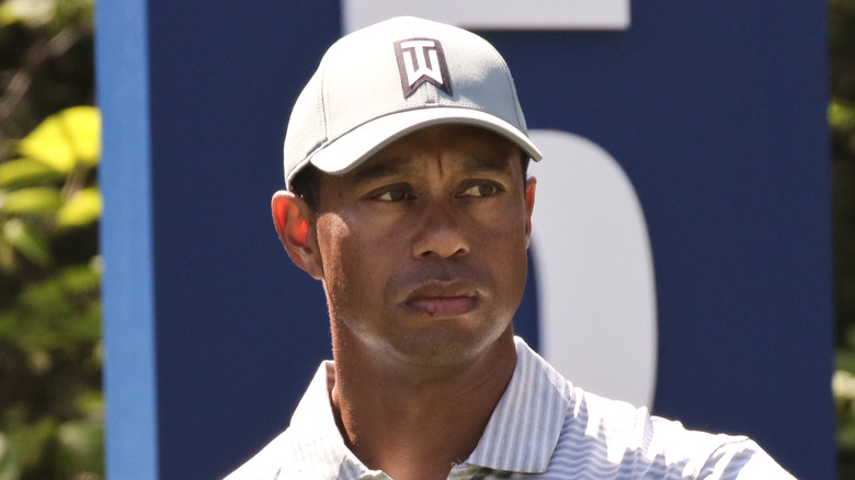 Tiger Woods looking upset