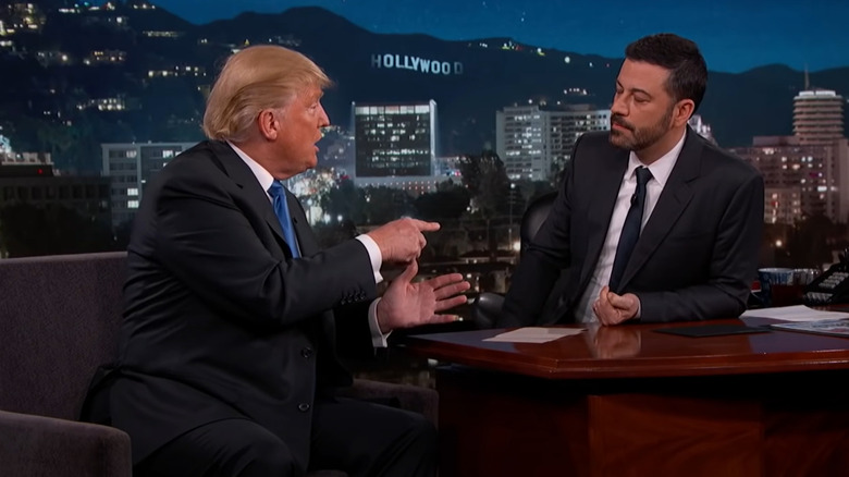 Donald Trump pointing at Jimmy Kimmel