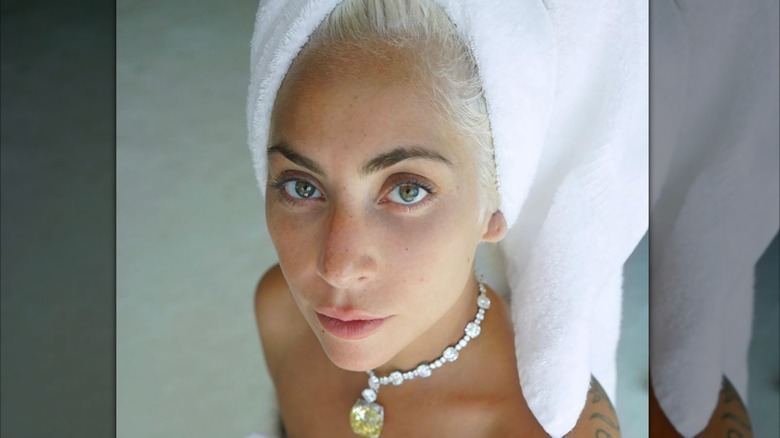 Lady Gaga wearing a diamond necklace