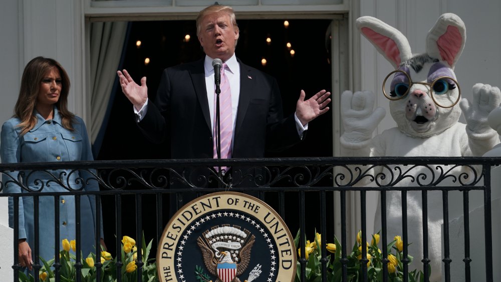 Melania Trump, Donald Trump, and the Easter Bunny during speech