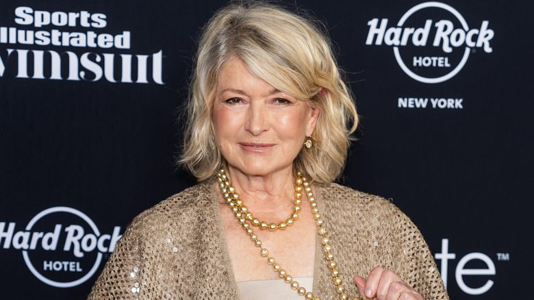 Martha Stewart wearing gold beads