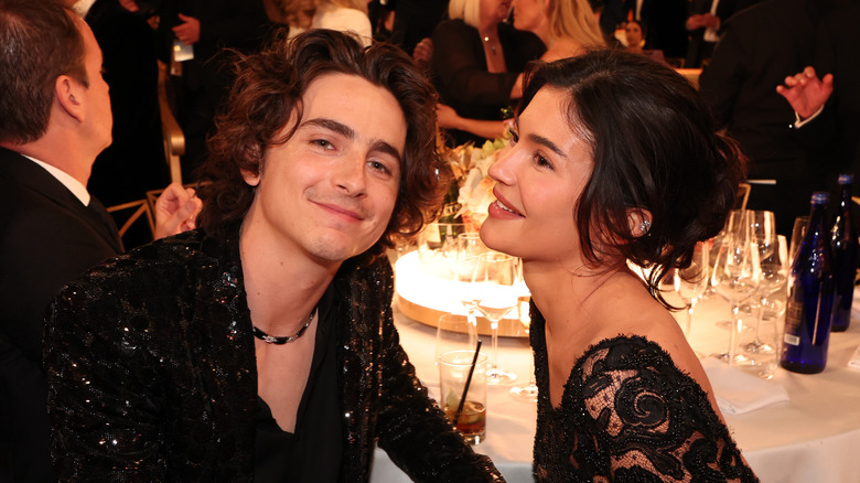 Timothée Chalamet and Kylie Jenner smiling