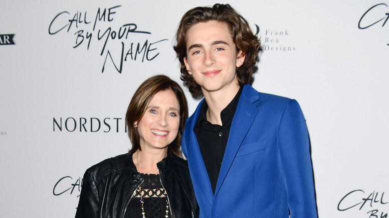 Timothée Chalamet and Nicole Flender smiling