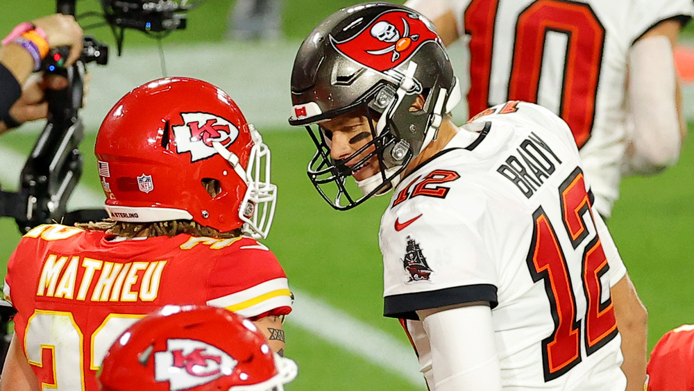 Tom Brady and Tyrann Mathieu at the Super Bowl