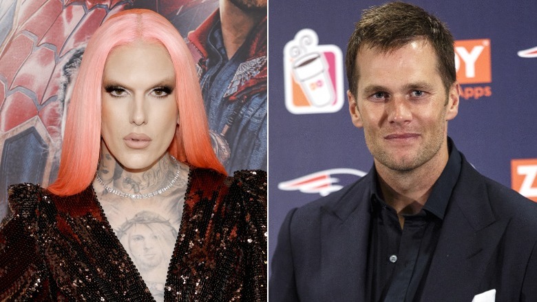 Jeffree Star and Tom Brady posing in split image