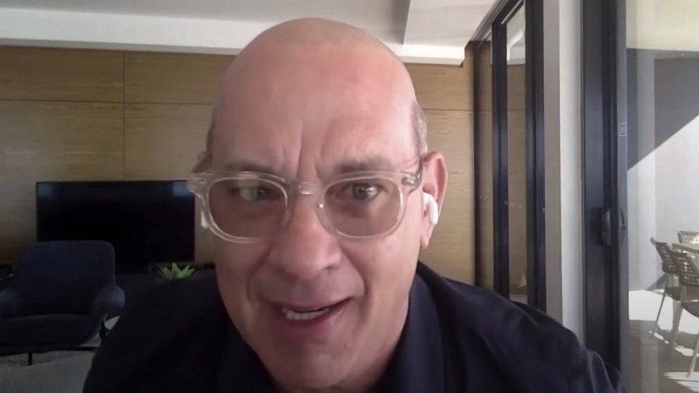 Tom Hanks interviewing with bald head