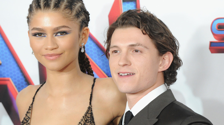 Zendaya and Tom Holland at the premiere of "Spider-Man: No Way Home" on December 13, 2021.