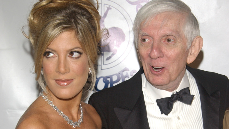 Tori Spelling with father Aaron Spelling at 15th Carousel of Hope Ball 2002