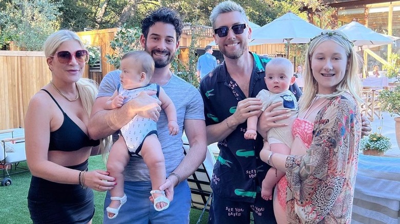 Tori Spelling and Lance Bass with their kids on Father's Day 