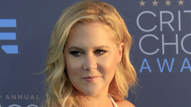 Amy Schumer at an event, slightly smiling