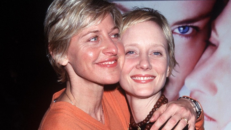 Anne Heche and Ellen DeGeneres hugging 