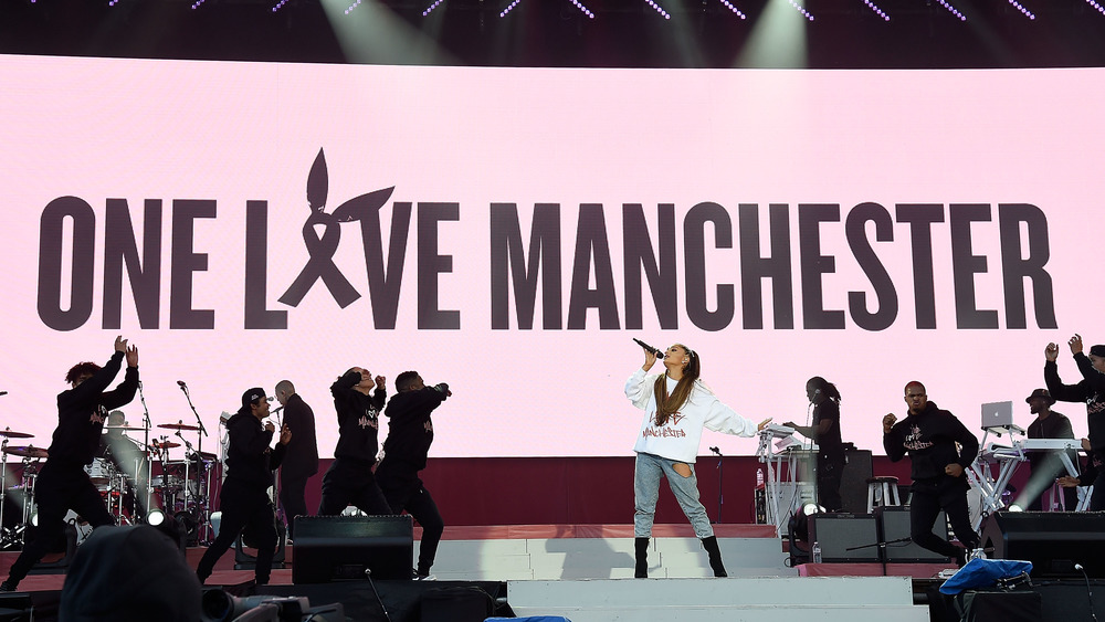 Ariana Grande performing at the One Love Manchester benefit concert