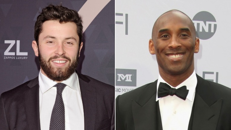 A composite image of Baker Mayfield and Kobe Bryant smiling