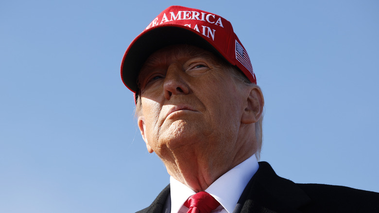 Donald Trump wearing a MAGA hat.