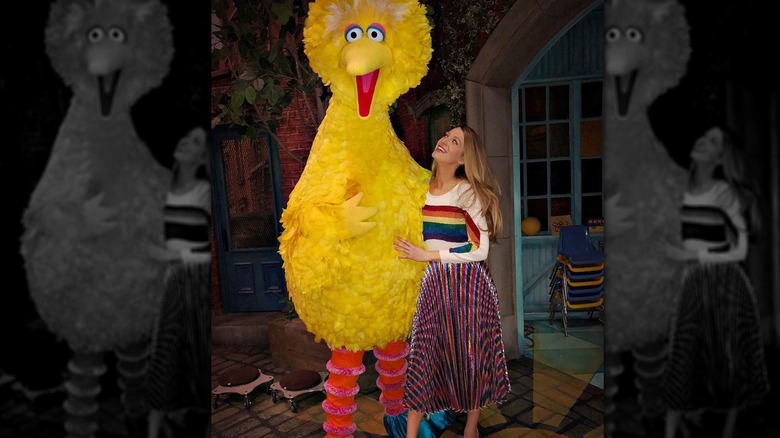 Blake Lively hugging Big Bird