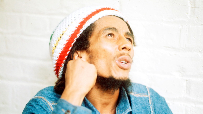 Bob Marley looking skyward