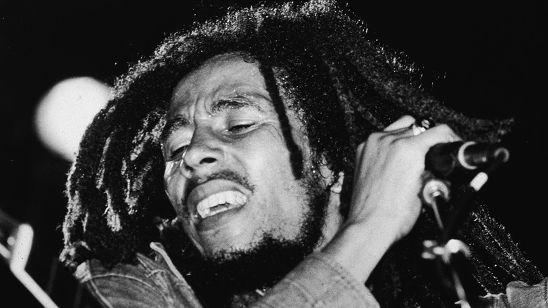 Close up of Bob Marley performing