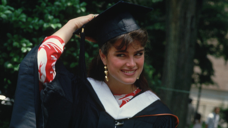 Brooke Shields in a graduation cap and gown