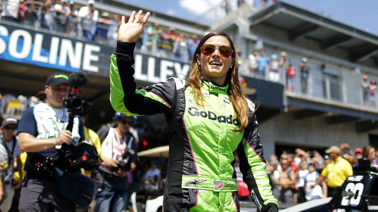 Danica Patrick waves at her final Indy 500.