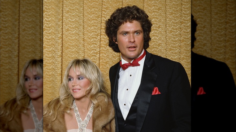 David Hasselhoff posing with his first wife, Catherine Hickland