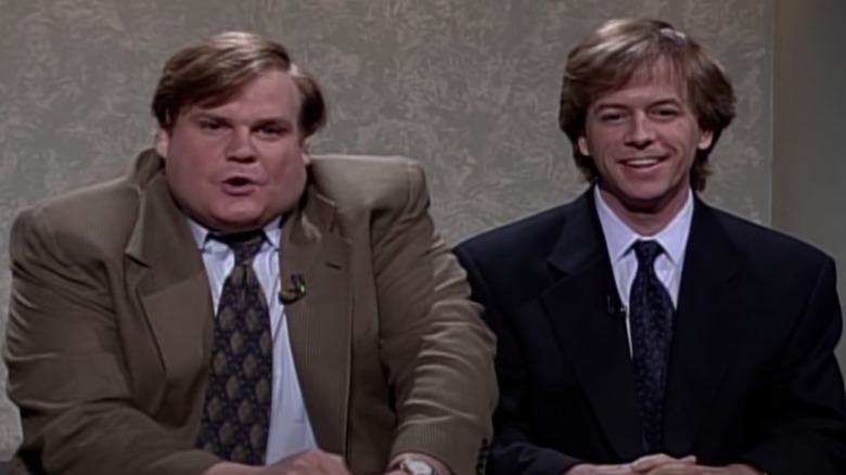 David Spade and Chris Farley on SNL Weekend Update