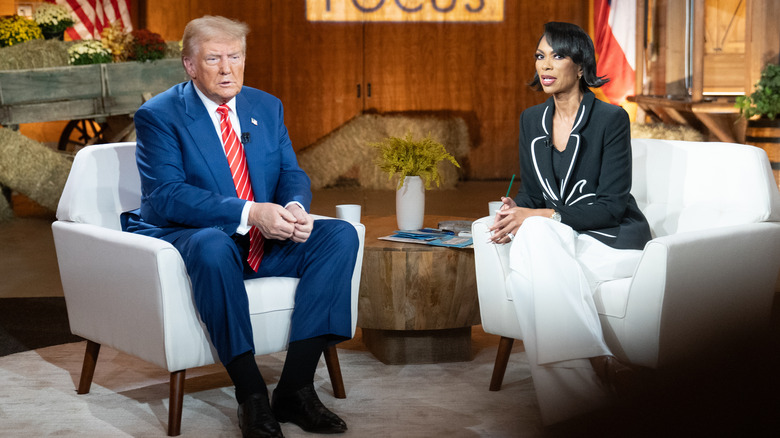 Donald Trump seated for an interview with Harris Faulkner