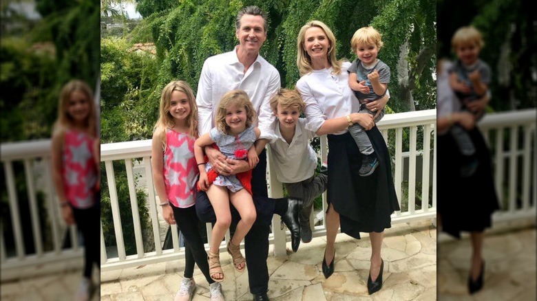 Gavin Newsom with his wife and their four kids