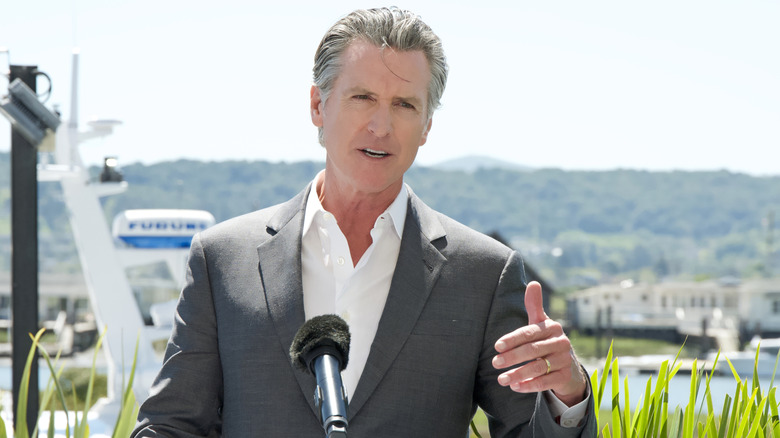 Gavin Newsom speaking at a press event