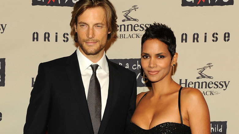 Halle Berry with Gabriel Aubry, posing