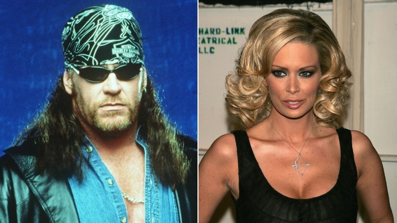 The Undertaker posing for a publicity photo next to Jenna Jameson