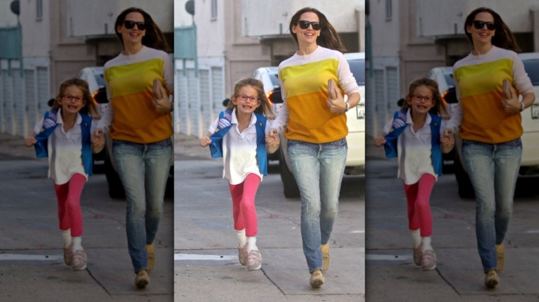 Jennifer Garner and Violet Affleck are photographed running in 2012