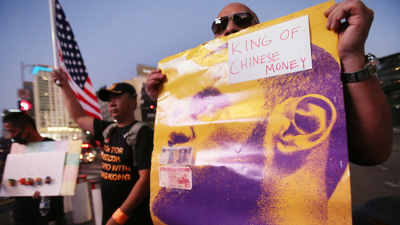 People in Hong Kong protesting against LeBron James