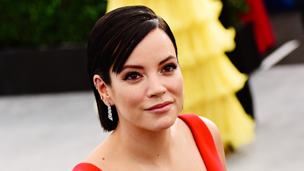 Lily Allen in red dress
