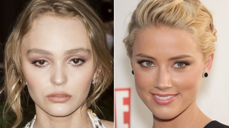 Lily-Rose Depp scowling: Left, Amber Heard smiling: Right