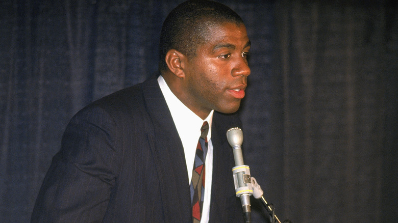 Magic Johnson speaking at press conference