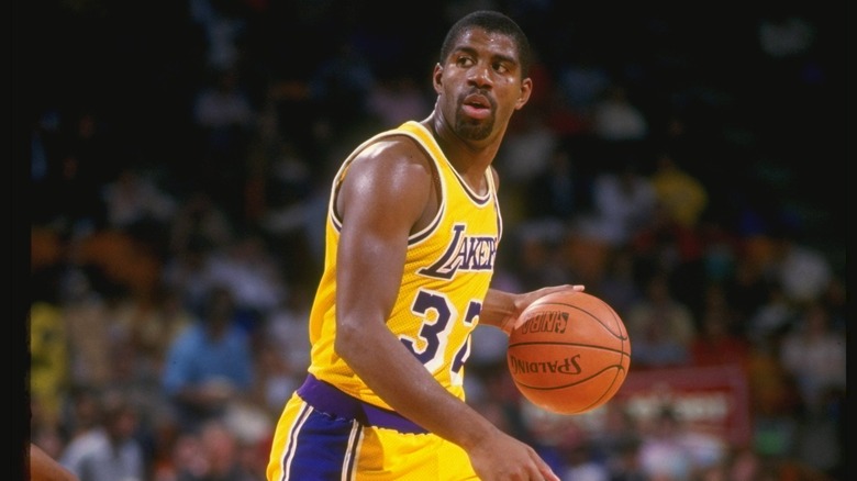 Magic Johnson dribbling a basketball