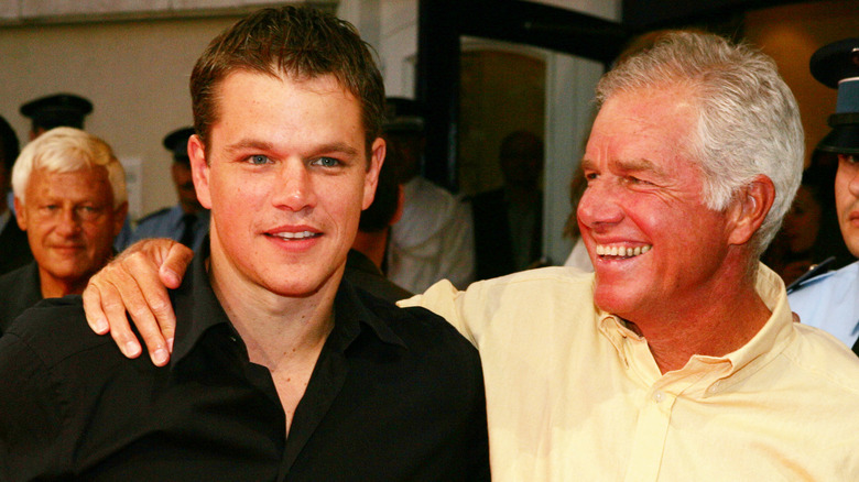 Matt Damon and his father Kent Damon on a red carpet