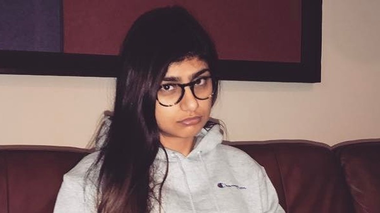 Mia Khalifa sad frown glasses