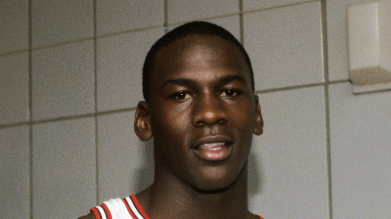 Michael Jordan in the 1980s in locker room