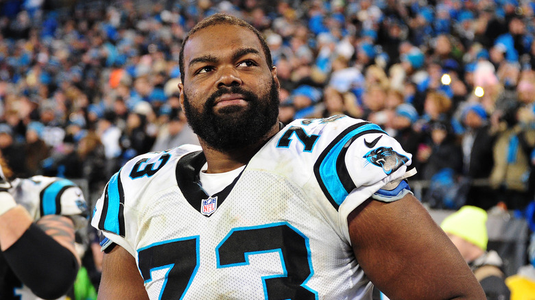 Michael Oher looking up